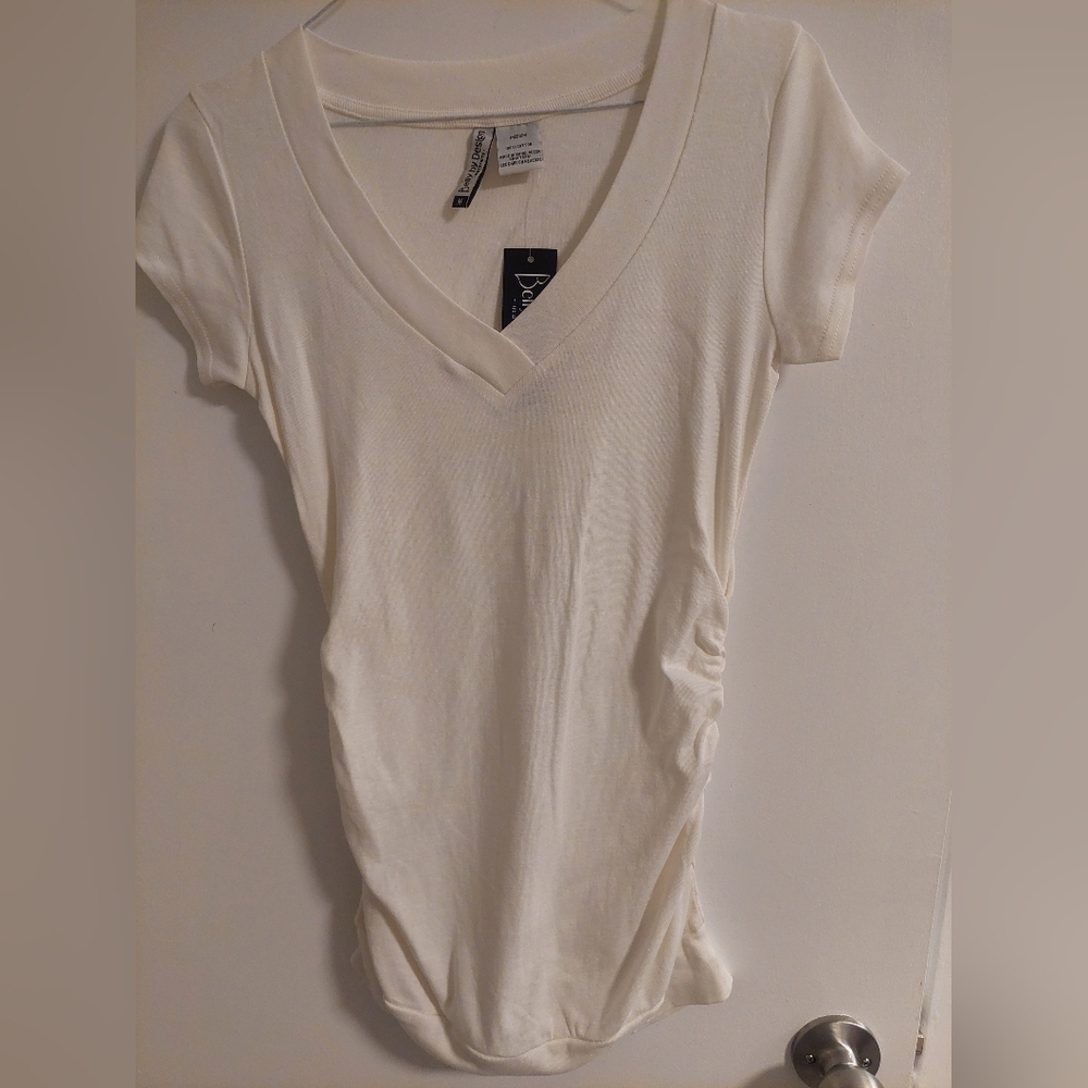 Belly Dance Maternity Cream V-Neck Short Sleeve Top